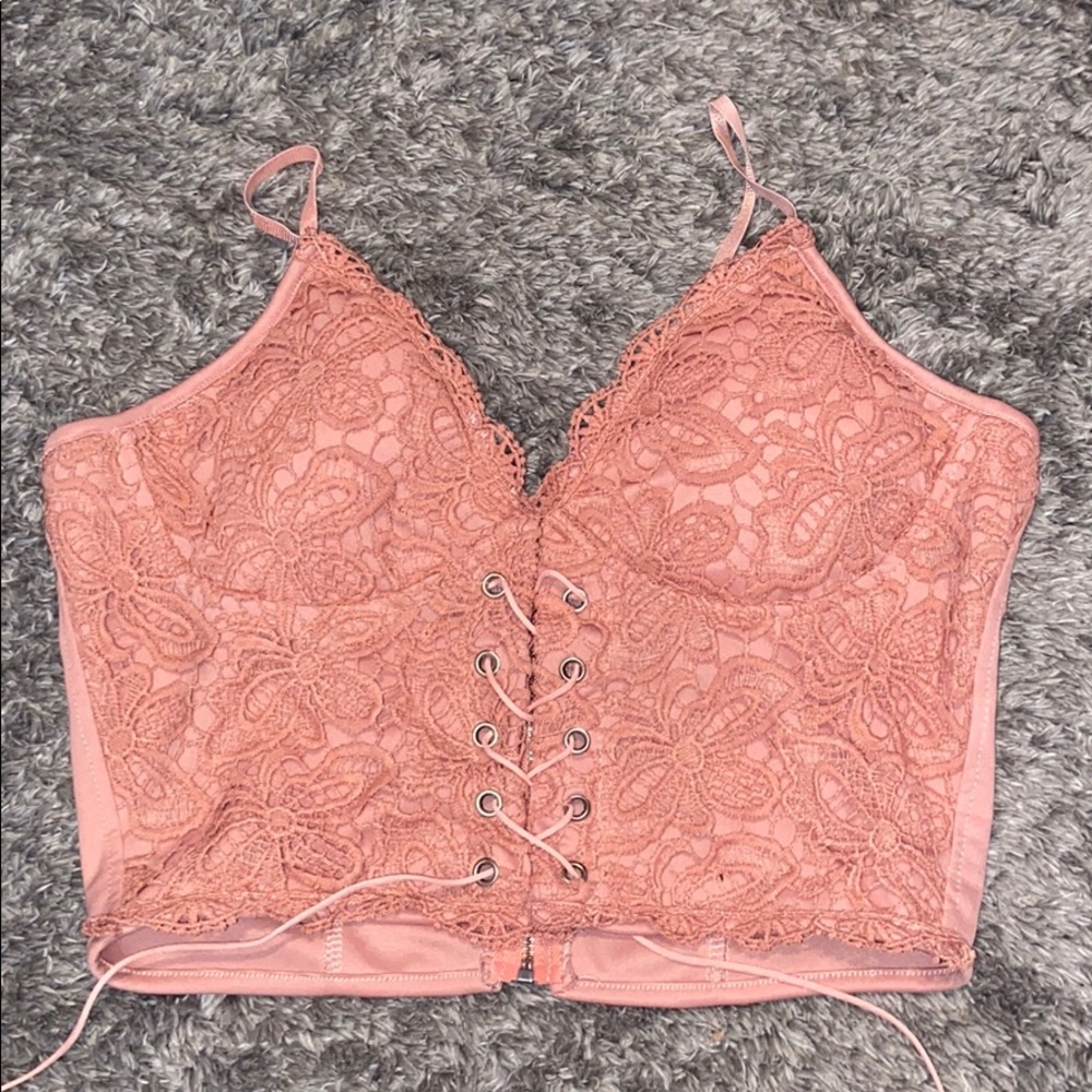 Floral Crochet Lace-up Bustier Cami Top